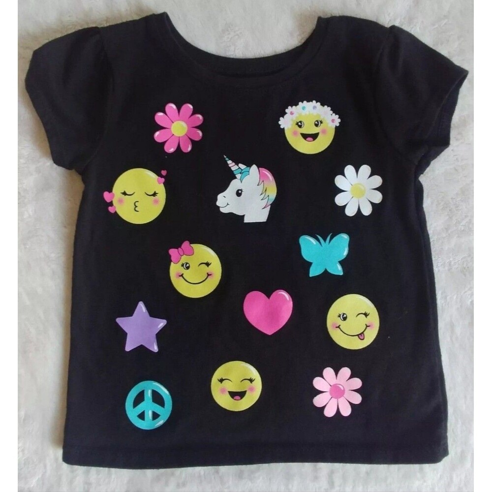 shirt 2T Girls Garanimals Black short sleeve emoji Cute clothing toddler